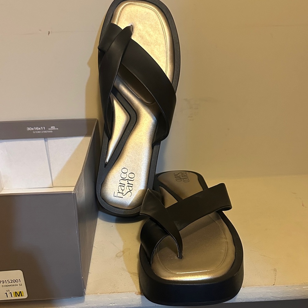 Franco Sarto Women's Black and Silver Sandals